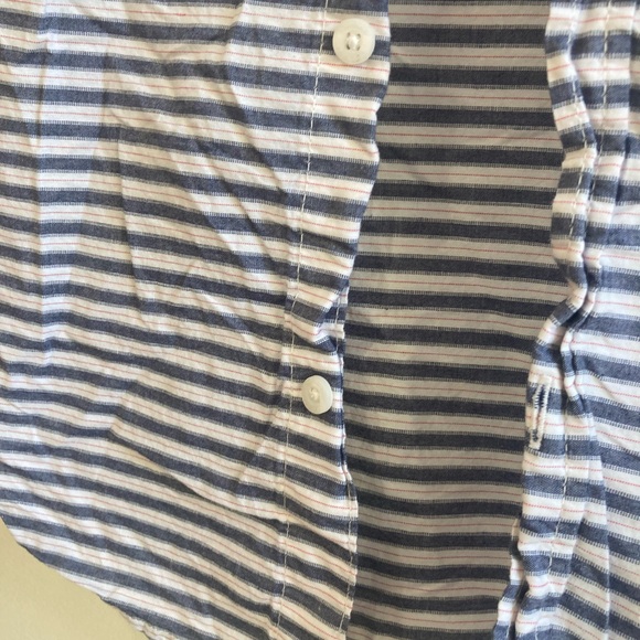 Old navy kids size large L cotton button front shirt. Red blue stripe. - Picture 6 of 8